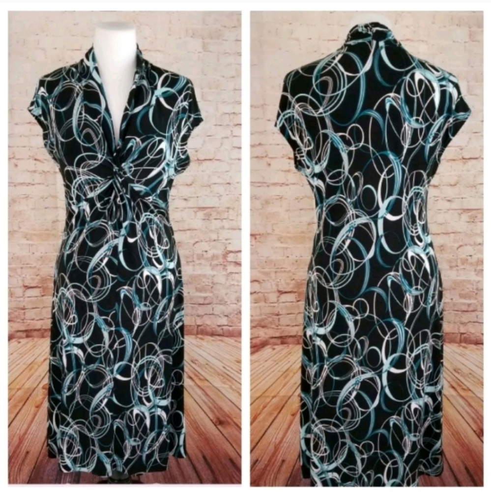 Cleo Petites 6P Black Teal Cap Sleeve Midi Dress